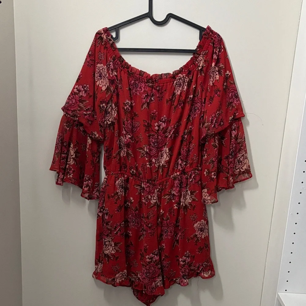 American Eagle Outfitters Red Floral Jumpsuit - Picture 5 of 7